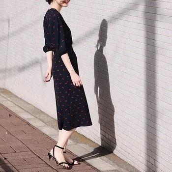 

Women Dress Cherry Printing Midi Dress