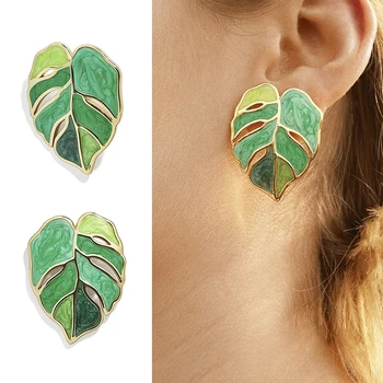 

Enamel Green Plant Flower Earrings Leafs Alloy+Oil Drip Statement Earrings for Women Party Jewelry Gifts New Fashion