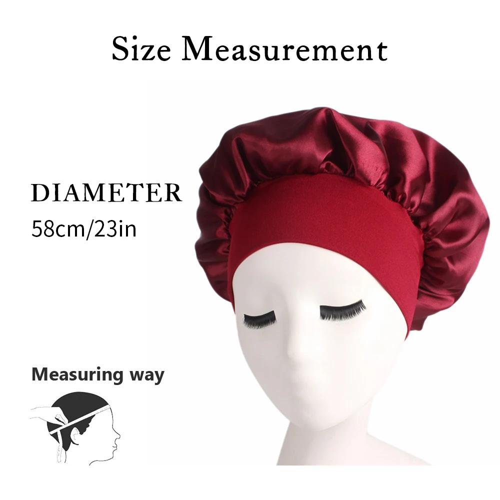 58cm Adjust Women s Satin Solid Wide brimmed Sleeping Hat Night Sleep Cap Hair Care Bonnet 3