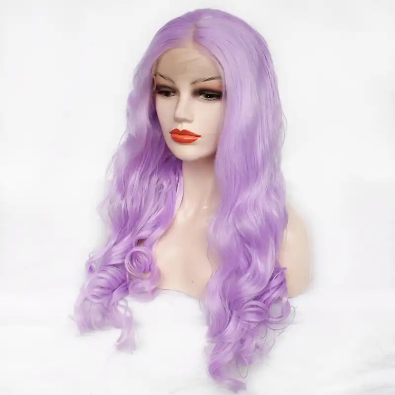 Peluca Purpura Lila Pastel Damas Fiesta Cosplay Viaje Pelo Largo Purpura Claro Sintetico Encaje Frente Pelucas Cuerpo Onda Natural Cabello Aliexpress