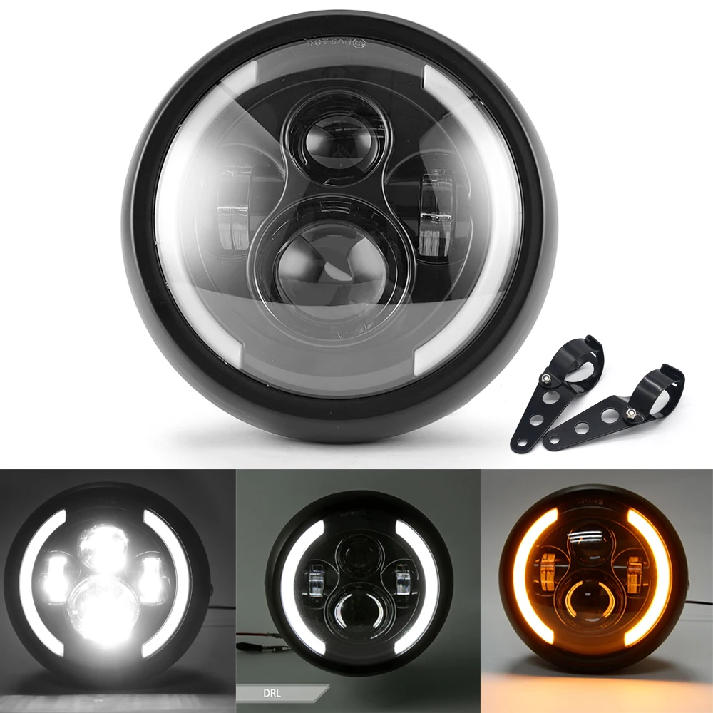 6,5 Zoll Led Motorrad Scheinwerfer Hilo Scheinwerfer Lampe Birne DRL  Kompatibel mit Sportster Cafe Racer Bobber