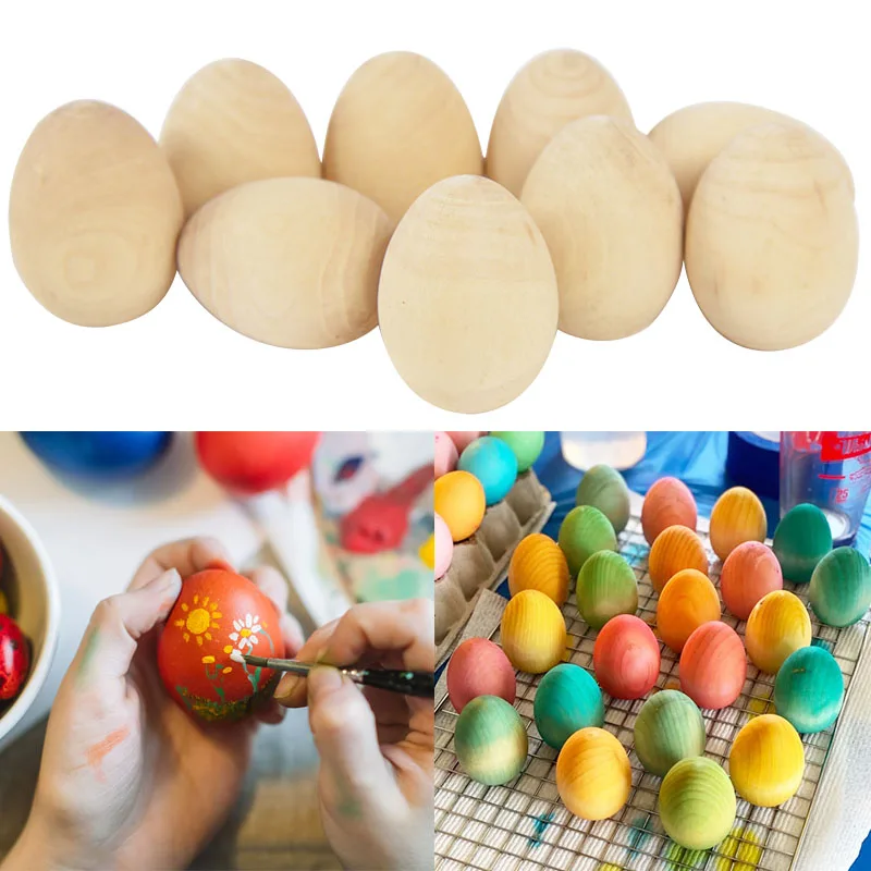 5Pcs 3.5cm Natural Wooden Easter Eggs Unfinished Wood Crafts Kids DIY Graffiti Bird Eggs For Happy Easter Party Home Decor Gifts