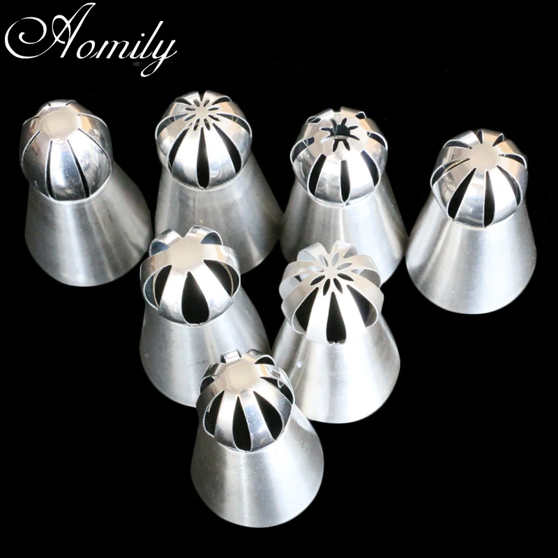 Amoliy 7Pcs Big Size Russian Pastry Icing Piping Torch Nozzles Decorating Tip Cake Cupcake Moldes Para Reposteria Bakery Tools
