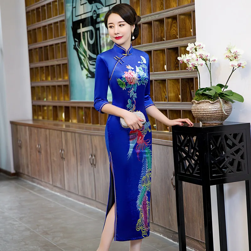 Винтажное китайское традиционное женское велюровое цветочное Qipao Мандарин воротник Cheongsam Новинка китайское торжественное платье размера плюс 4XL 5XL