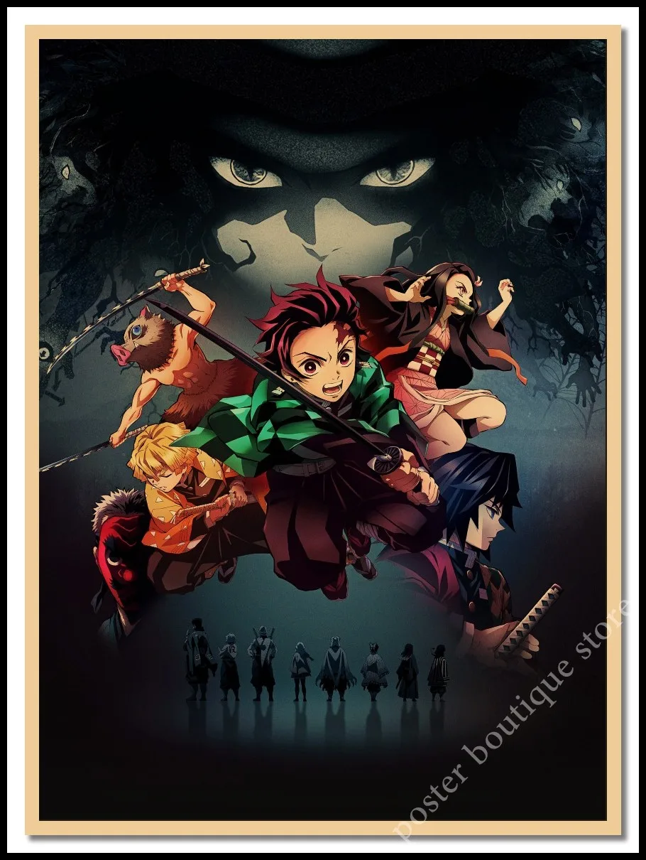 Японский аниме Demon Slayer крафт плакат: Kimetsu no Yaiba Kamado Tanjirou Kamado Nezuko настенный стикер с изображением домашнего декора - Цвет: 1