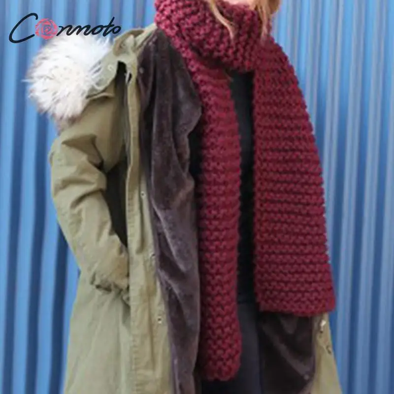 Conmoto Женский Зимний вязаный шарф сплошной цвет Вязаная Шаль женские большие прямоугольные шарфы женские осенне-зимние аксессуары