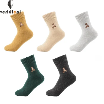 

Veridical Woman Short Terry Sock Wool Merino Thermal Warm Socks Winter Thick Panda Embroidery Harajuku Weed Socks 5 Pairs/Lot