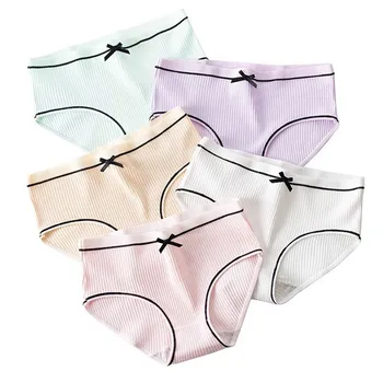 

8pcs/Lot Cotton Girls Underwear Solid Low Waist Short Briefs Comfortable Antibacterial Striped Woman Panties