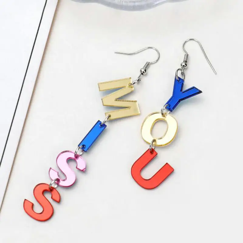 

Hot Missyou Asymmetric Acrylic Alphabet Earrings ForWomen Fashion Creative Color Earrings Personalized Earrings Party Jewelry