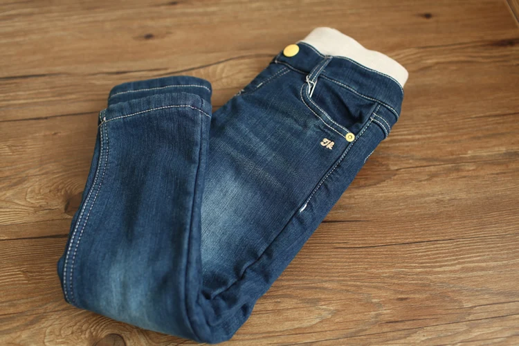 Высокое качество, зимние детские бархатные теплые потертые джинсовые брюки для мальчиков, детская одежда