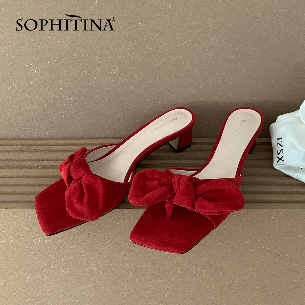 Женские шлепанцы SOPHITINA модные элегантные с узлом бабочкой Уличная обувь для