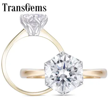 

Transgems 2ct Moissanite Two Tones Engagement Ring 14K White Gold and Yellow Gold 8MM Diameter F Color Wedding Ring for Women