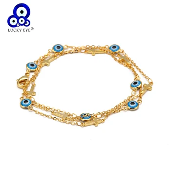 

Lucky Eye Cross Turkish Evil Eye Pendant Necklace Rose Gold Color Chain Long Necklace for Women Girls Fashion Jewelry EY4802