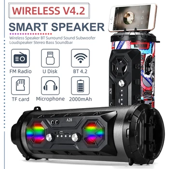 

Portable LED Light Wireless Bluetooth Speaker Surround Sound Subwoofer Loudspeaker Stereo Bass Soundbar Support FM USB AUX