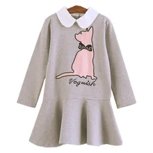 Детское платье; Новинка года; весеннее платье в Корейском стиле для девочек старшего возраста; платье с отворотом и рисунком котенка