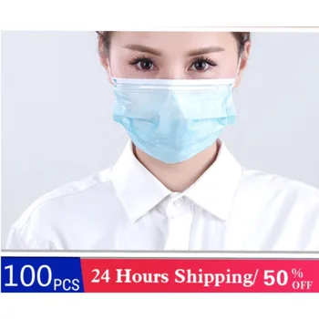 

100PCS Three Layer Melt Blown Non-woven Fabrics Disposable Blue Mouth Face Anti Dust Pollution Mask Civil Korean Style