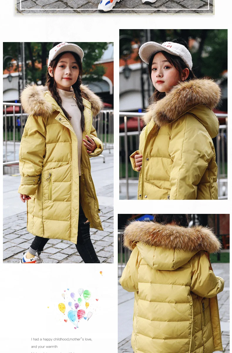 HSSCZL/куртки-пуховики для девочек г. Новая зимняя утепленная верхняя одежда пальто с капюшоном, натуральный мех, теплая детская одежда От 6 до 14 лет