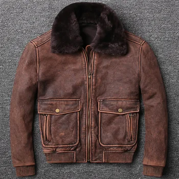 

New Retro Head Layer Cowhide Thick Lear Lear G1 Air Force Pilot Jacket Male Hair Clip Cotton Coat