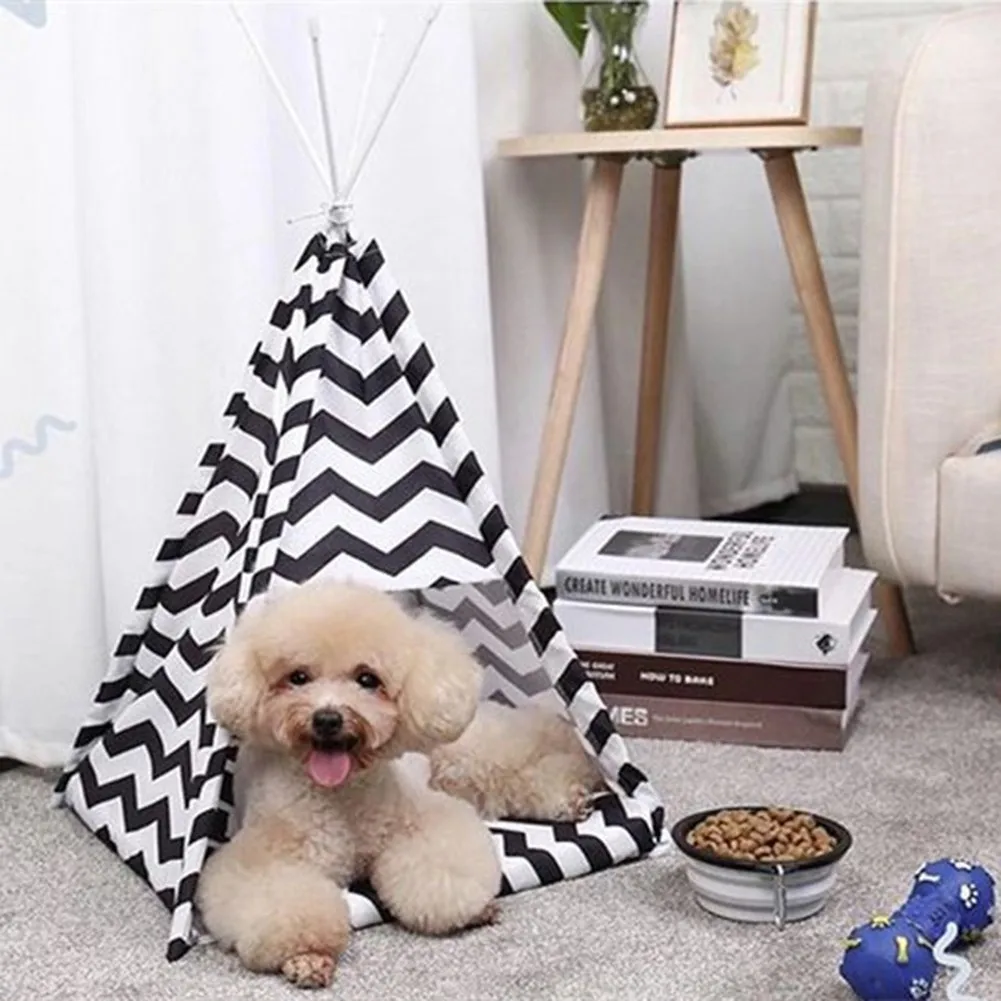

Pet Tent Foldable Pets House Cat Home Small Dogs Bed Washable Puppy Cats Indoor Outdoor Kennels Portable Teepee Cave with Mat