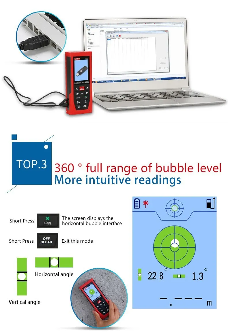 UNI-T UT398A лазерный дальномер 200 м дальномеры Lofting тестовый инструмент выравнивания UDISK 16 ГБ и JPEG хранение