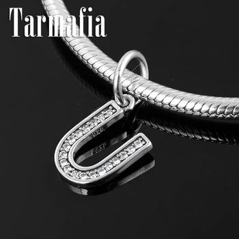 

2019 New 925 Sterling Silver Letter U Charms Clear Zircon pendants for Jewelry making fit Original Women Women Charms Bracelet