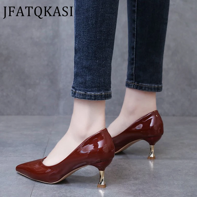 

Women Heels Spring Pointed Mid-Heel Comfortable Woman's Pumps Fashion Brand Female Working Single Shoes Basic 2020 New Style