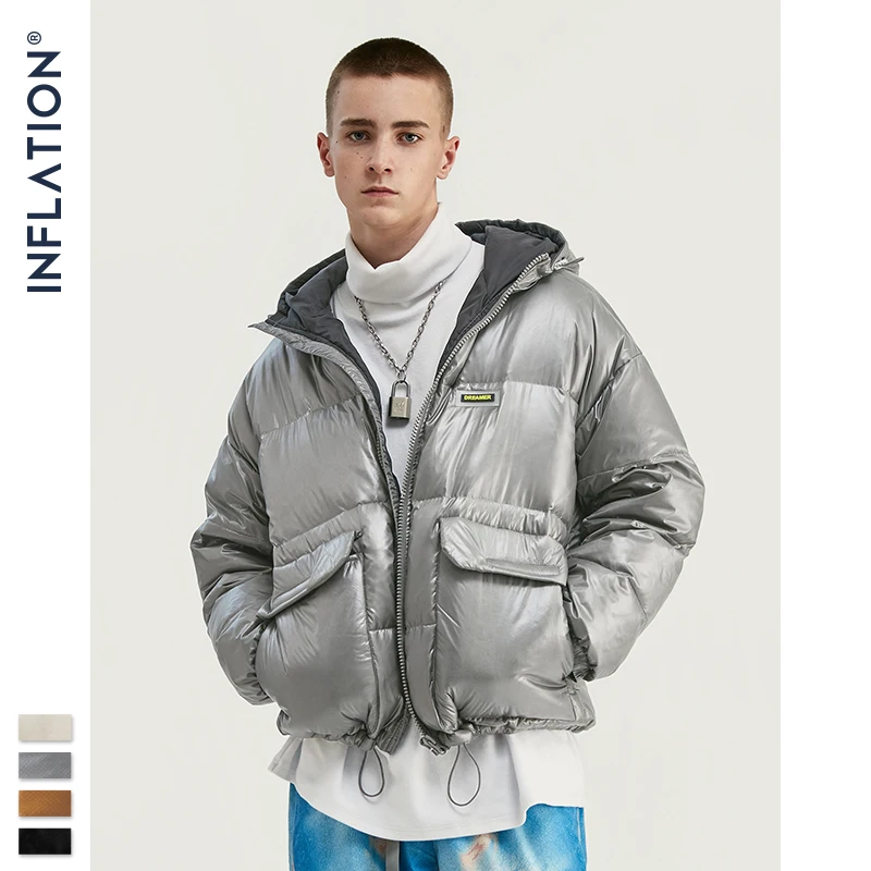 

INFLATION Men Winter Hooded Jacket Men Down Coat 2019 New Loose Fit Hooded Down-Padded Fashion Parkas Men Hooded Jacket 9724W