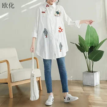 

Womens Tops And Blouses Plus Size Elegant Long Sleeve Cotton Blouse Vintage Large Size Long Cardigan Roupa Feminina Spring 2020