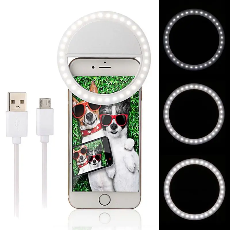 Селфи кольцевой светильник с зажимом на USB Перезаряжаемый 36 светодиодный наполняющий светильник для камеры и телефона отбеливающая лампа для красоты и похудения