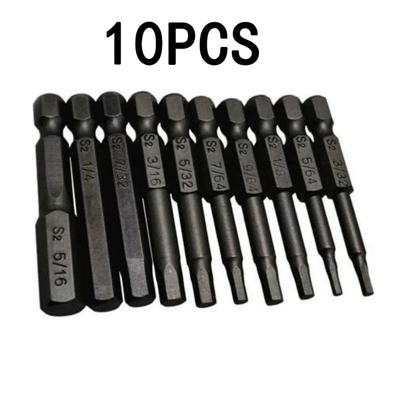 

10Pcs/ Set Hex Magnetic Head Allen Wrench Drill Bits 1/4" Shank Screwdriver High Quality S2 Steel Screwdriver Bit