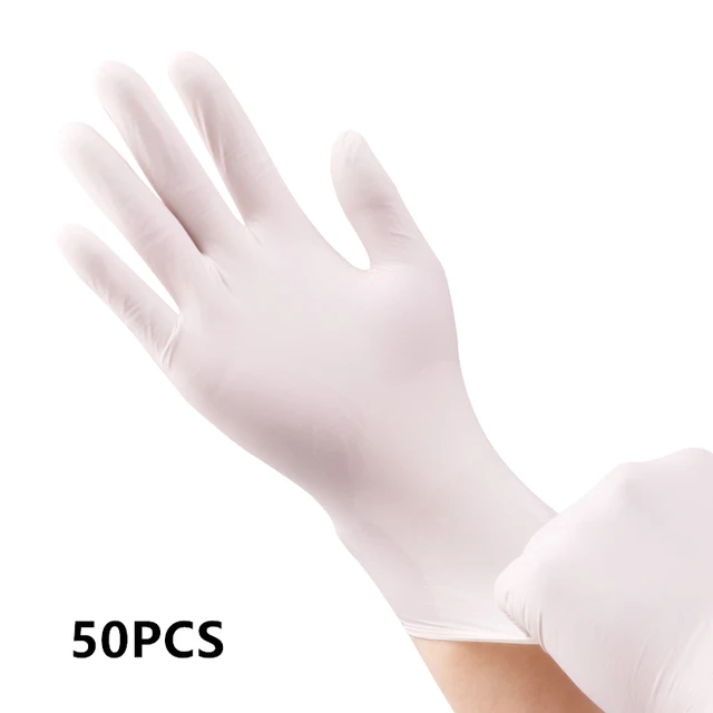 Nitrile Gloves Disposable Powder Free Safety Work Gloves White Purple Black Gloves Working For Kitchen Household Food Grade White-50PCS