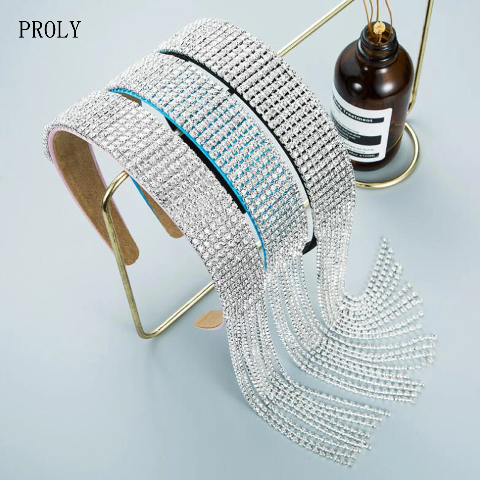 

PROLY Fashion Women Headband Wide Side Shining Rhinestone Hairband Tassel Sagging Individuality Headwear Adult Hair Accessories