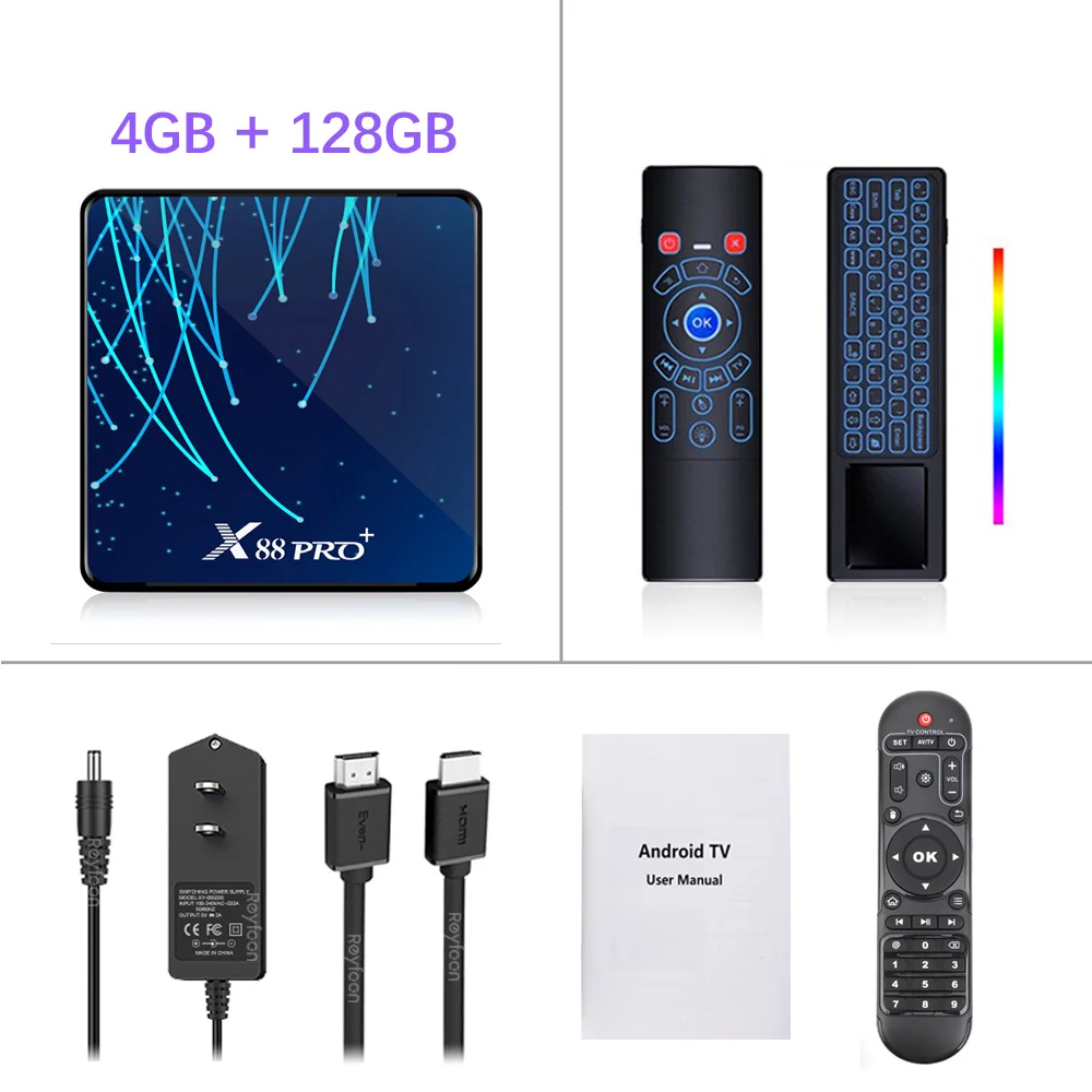 4G 128G T6 plus Android 9,0 ТВ приставка 4 Гб 128 Гб Rockchip RK3368PRO 1080p 4K 60fps USB3.0 Google голосовой помощник Netflix X88 PRO Plus 32 Гб 64 ГБ - Цвет: 4G 128G T6 plus