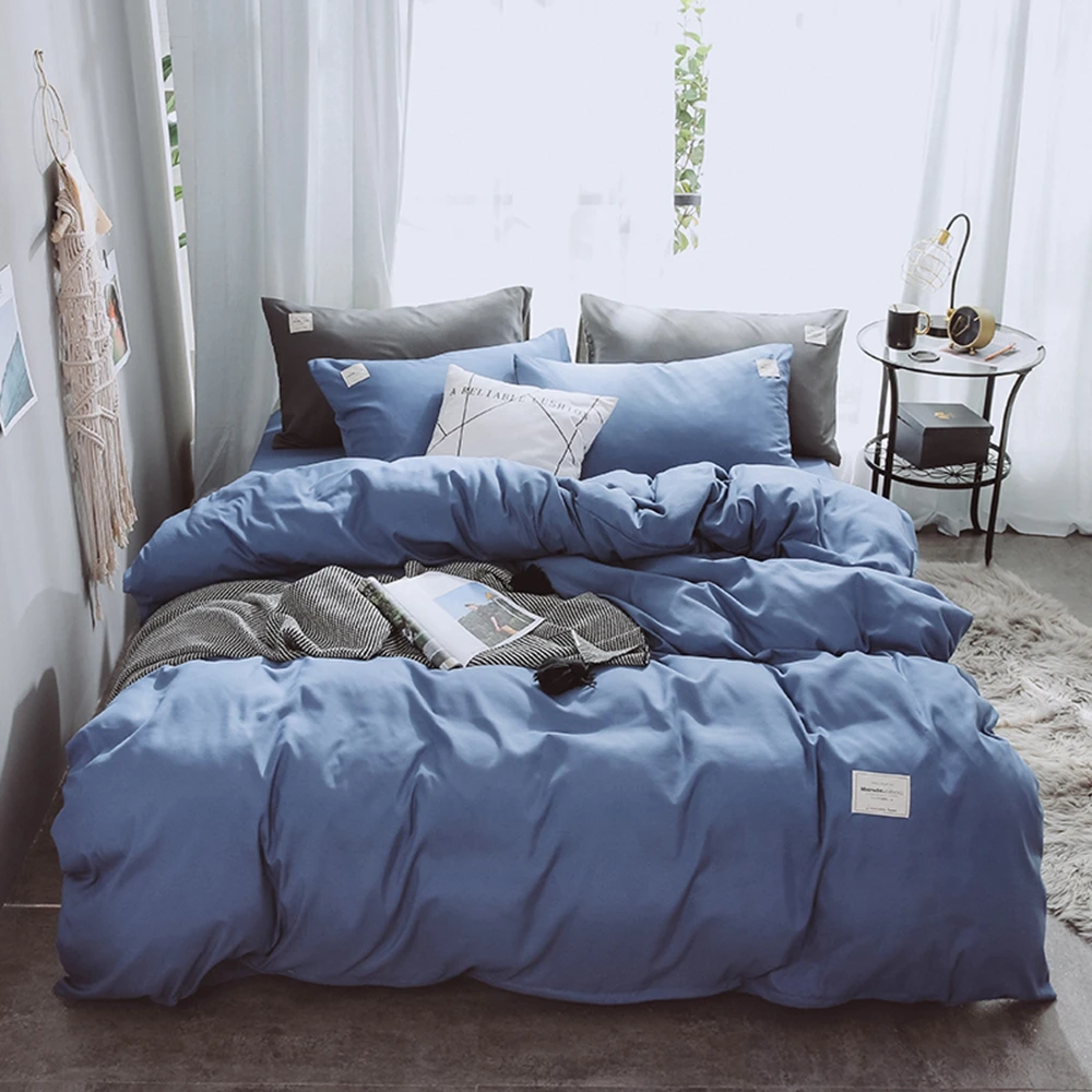 Nordic Style 3/4pcs Blue Comfortable High Quality Printing Family Bedding Set Duvet Cover Flat Sheet Pillowcases Dropshipping | Дом и сад