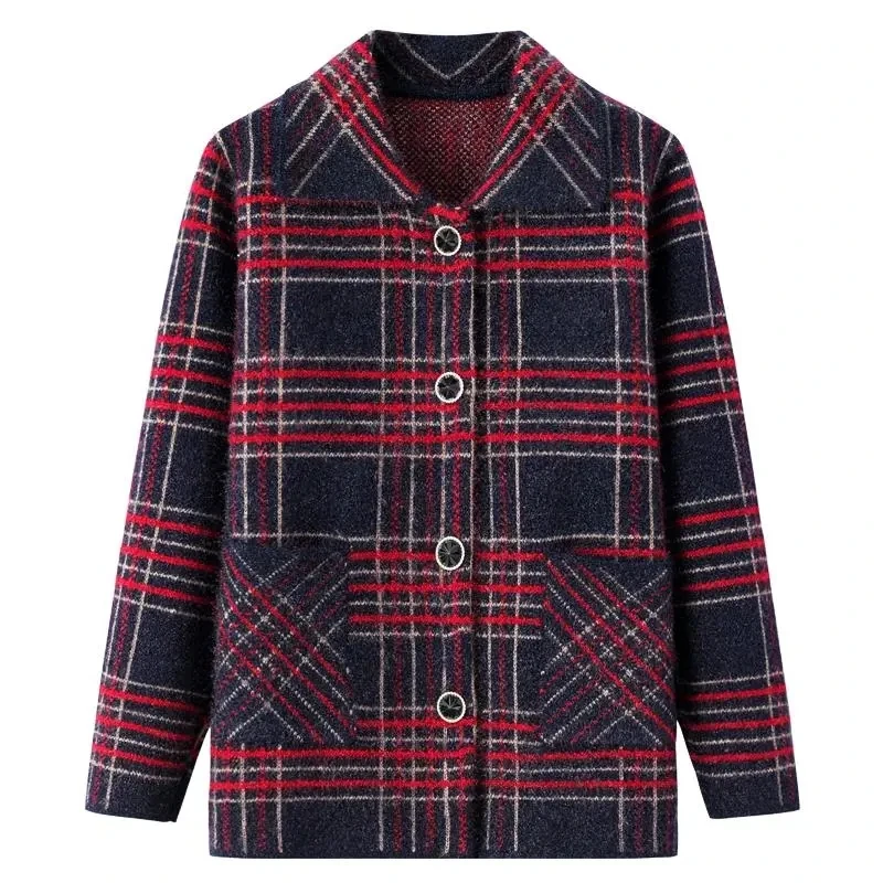 

Knitted Sweater Women Cardigan Coat Middle-Aged Elderly Mom Spring Autumn Knitted Jacket Single-Breasted Casual Outerwear Tops