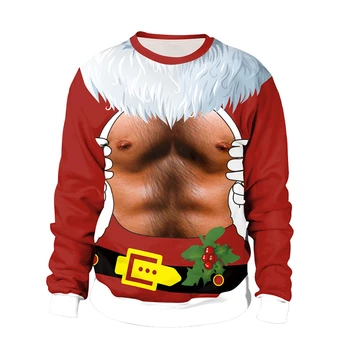

Tacky Hairy Chest Santa Claus Costume Ugly Christmas Sweatshirt for Men Funny Men's Bare Chest Crewneck Ugly Xmas Sweatshirts