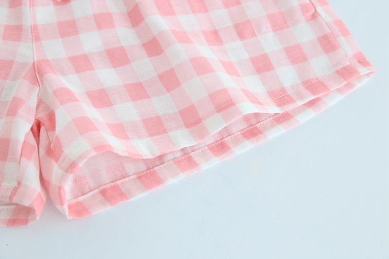 Couple pajamas summer cotton gauze shorts Japanese style simple elastic waist casual large size lattice men and women home pants