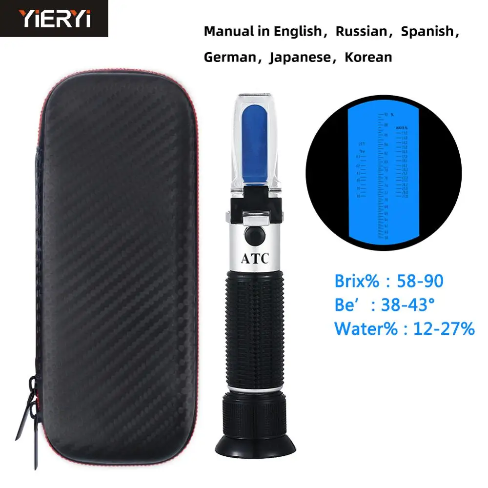 Yieryi рефрактометр для измерения меда 58 90% brix 38 43 ° Боме 12 27% воды пчелы сахара