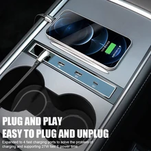 

For Tesla 2021 Model 3 Model Y 27W Quick Charger Intelligent Docking Station USB Shunt Hub Decoration Interior Refit Accessories