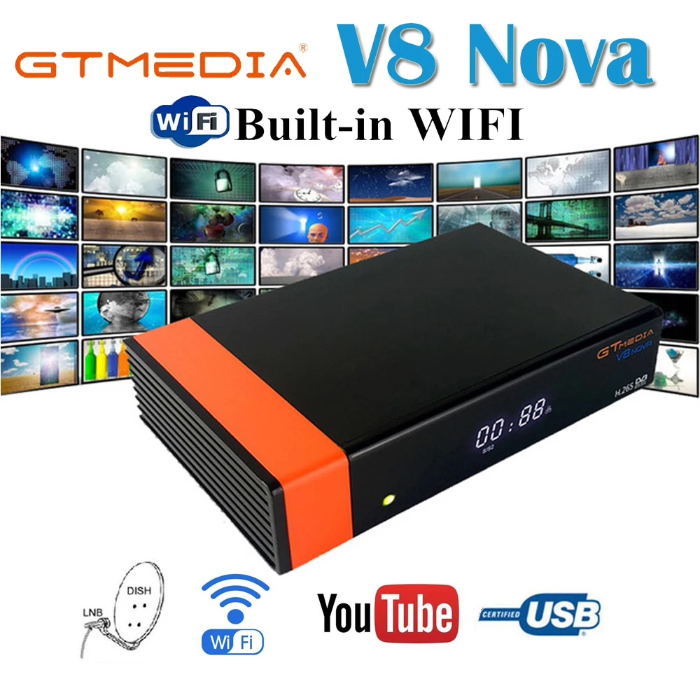

v8 Nova Receptor Satellite-Receiver Media-Player Cccams-Lines Europe-Channels 1-Year-Spain DVB-S2 GTmedia V8 built-in wifi