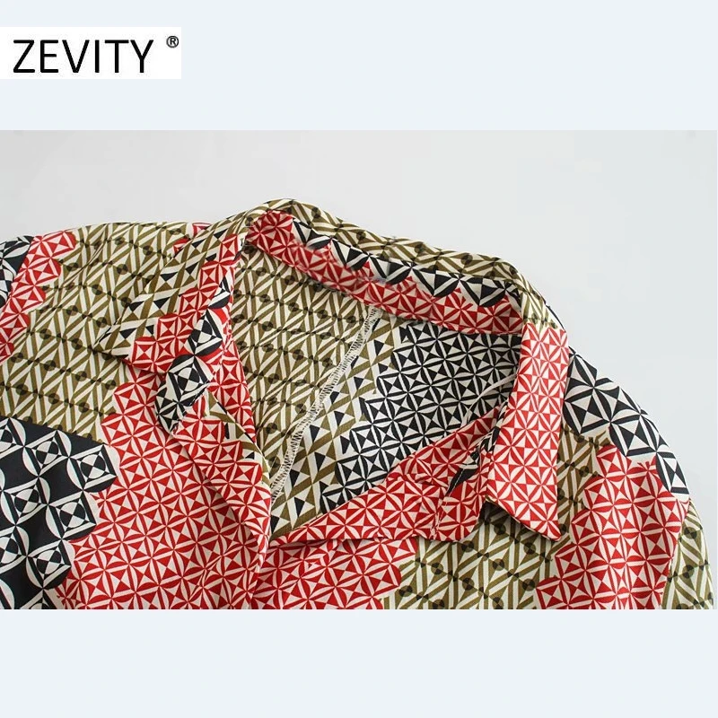 ZEVITY New women vintage cloth patchwork geometric print shirt dress office ladies retro casual slim vestido chic dresses DS4427
