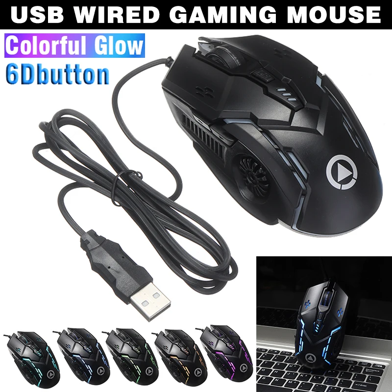 

Pohiks 1pc USB Wired Gaming Mouse RGB LED Luminous 6 Buttons Adjustable 3200 DPI Mice For PC Laptop Notebook