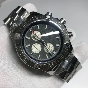 

high quality Men Stainless Steel Sapphire quartz with chronograph function works Rotatable Bezel Black dial1884 Watch AAA+