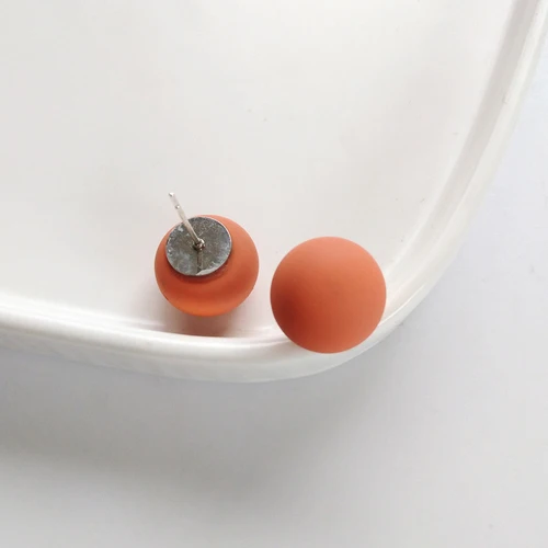 S925 needle Women Jewerly Cute Colorufl Ball stud Earrings Sweet Design Pink Yellow Green Round Bead Earrings Girl Female Gifts S925 needle-orange
