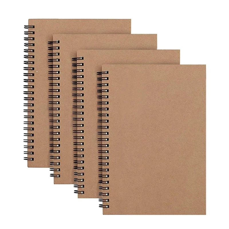 4 Pack A5 Kraft Cover Notepad Blank Paper Sketchbook 100 Pages/ 50