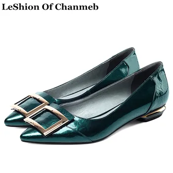 

Patent Cow Leather Basic Flats 2020 New Elegant Pointed Toe Metal Slip Ons Office Career Women Shoes 33-43 Handmade Simple Style