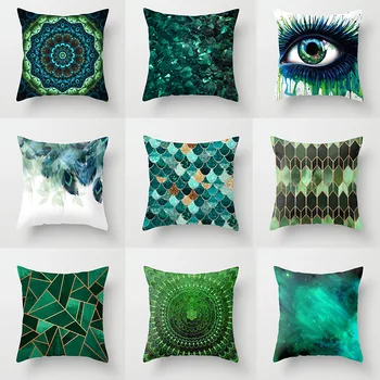 

Green Nordic Pillowcase Cover Flower and Eyes Polyester Pillow Case Cushion Cover 45x45m Sofa Living Rome Square Throw Cover
