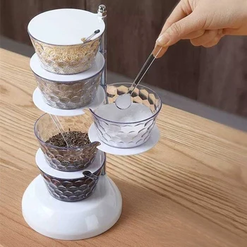 

New Vertical Rotatable 4-Layer Spice Box Plastic Seasoning Dispenser For Kitchen Seasoning Packaging