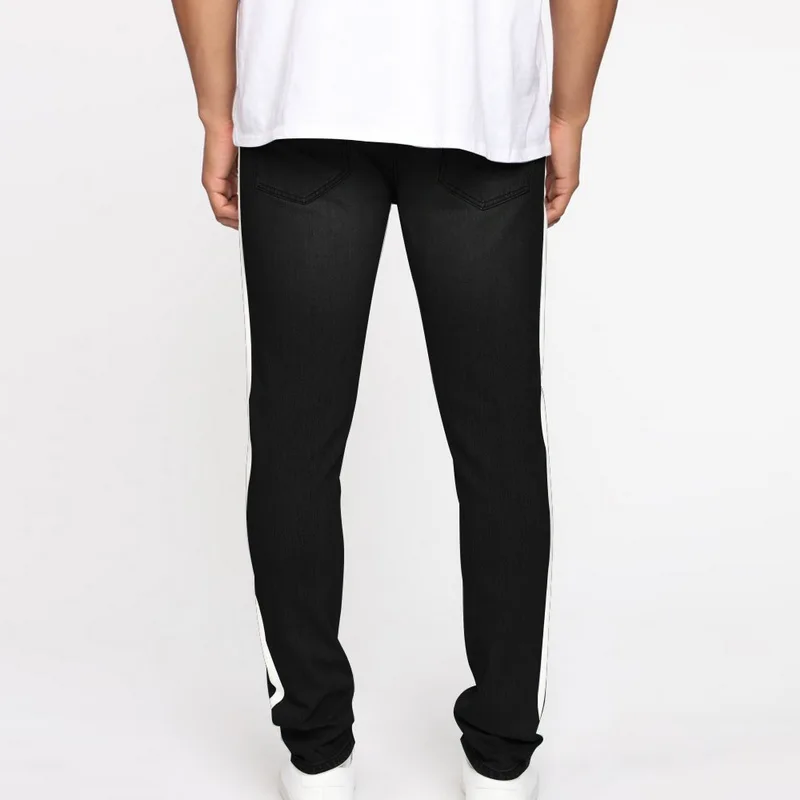 Fashion Striped Solid Jeans Men Zipper Fly Long Jeans Homme Casual Slim Pencil Men Jeans Pants Straight Softener Jean Hombre