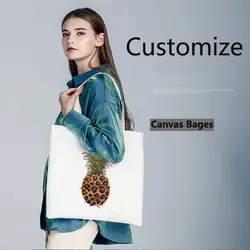 Индивидуальные хлопка серой ткани сумка фрукты и ананас сумки с принтом кошельки-пакеты Повседневное сумка для покупок для девочки